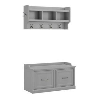 Woodland 40W Shoe Bench With Doors And Coat Rack In Gray Engineered