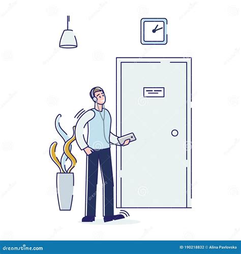 Man Standing And Waiting At Door Way In Office Cartoon Male Character