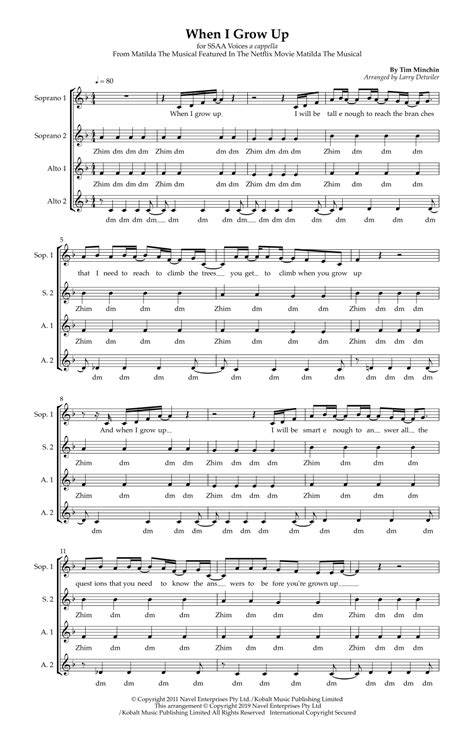 When I Grow Up Arr Larry Detwiler By Tim Minchin Sheet Music For Ssaa Choir At Sheet Music Direct