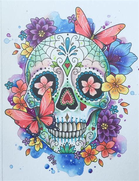 Watercolor Sugar Skull Tattoo at GetDrawings | Free download