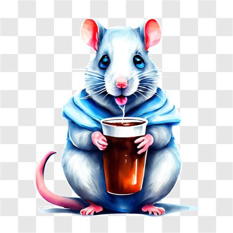 Download White And Blue Rat Drinking Coffee Pngs Online Creative Fabrica