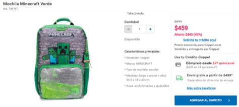 Mochila Minecraft Verde Por 459 En Coppel