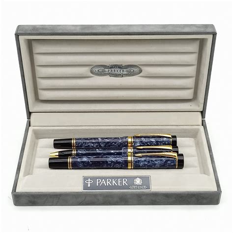 Parker Duofold Centennial Blue Marble K Gold Nib Conjunto De