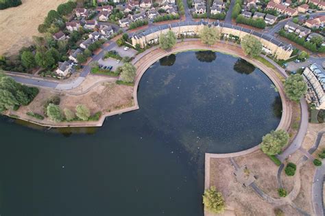 Beautiful Aerial Drones Camera Footage Of Willen Lake And Park Which