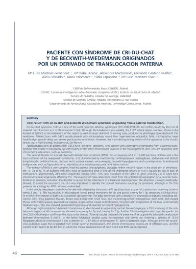 PACIENTE CON SÍNDROME DE CRI DU CHAT Y DE BECKWITH WIEDEMANN ORIGINADOS
