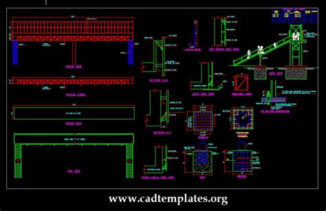 Pedestrian Bridge Elevation And Foundation Details CAD Template DWG