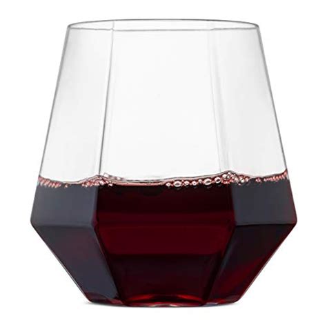 Munfix Plastic Stemless Wine Glasses 32 Pack Diamond Shaped