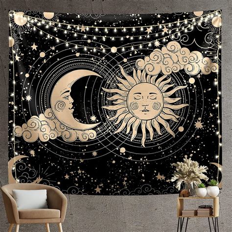 Hasthip® Sun And Moon Tapestry Aesthetic Sun Moon Tapestry Black Dark Spiritual Tapestries Wall