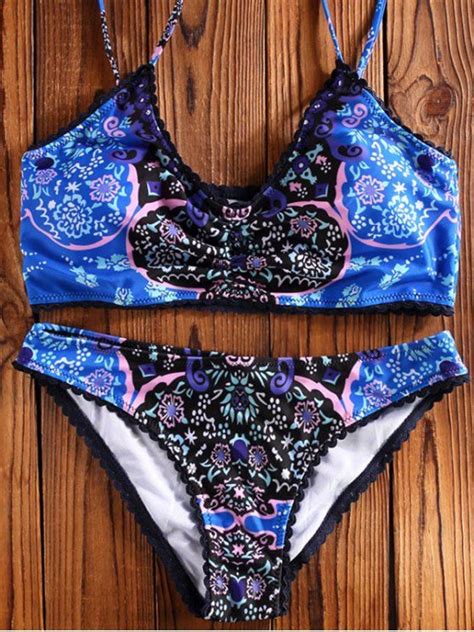 20 OFF 2021 Printed Spaghetti Straps Unlined Bikini In BLUE ZAFUL