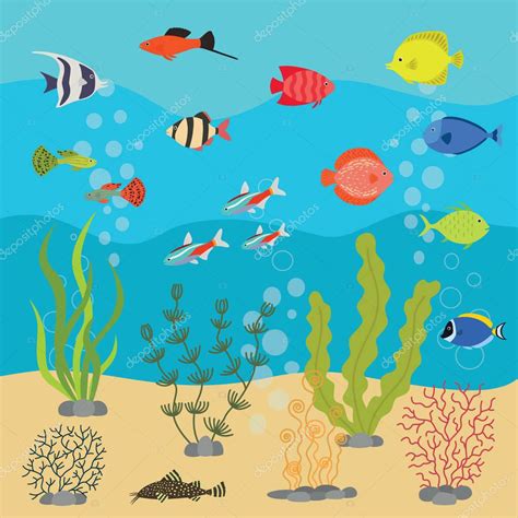 Peces Tropicales Ex Ticos En Acuario U Oc Ano Bajo El Agua Ilustraci N