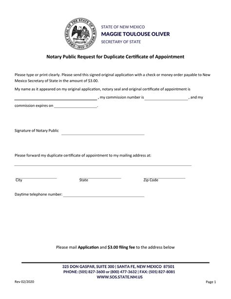 New Mexico Notary Public Request For Duplicate Certificate Of