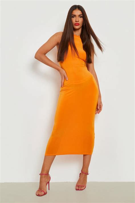 Womens Slinky High Neck Racer Midaxi Dress Boohoo Uk