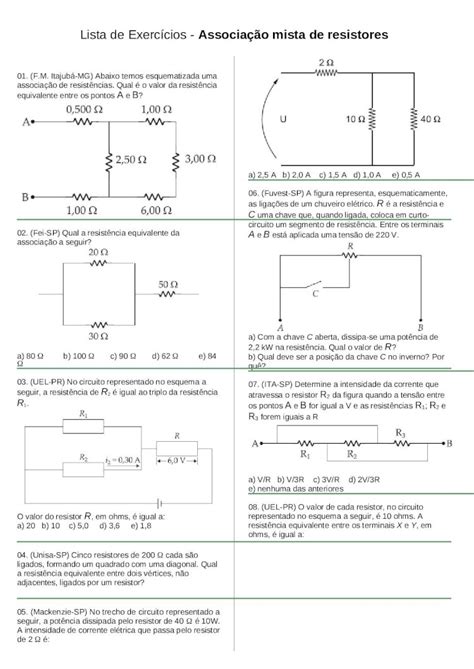 DOC Lista de Exercicio Vestibular Associação de Resistores DOKUMEN TIPS