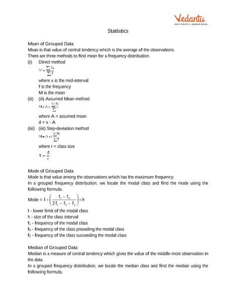 Statistics All Formulas Class 10