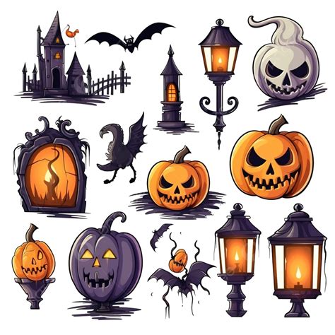 Halloween Color Vector Illustration Set Halloween Horror Nights Witch