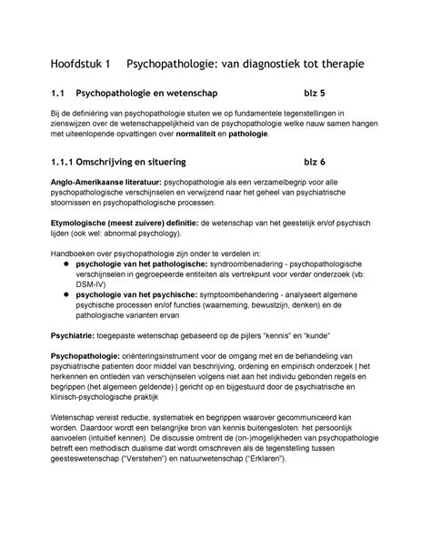 Samenvatting Handboek Psychopathologie Deel Basisbegrippen H