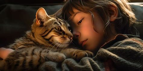 Premium AI Image | Young girl and cat sharing a close moment together