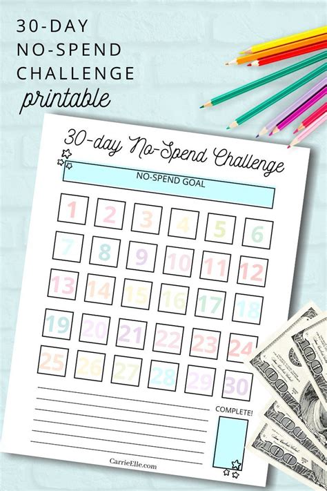 Free 30-Day No-Spend Challenge Printable Calendar