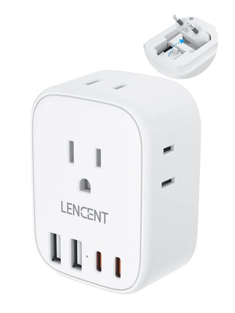 LENCENT European Travel Plug Adapter, Type-C, 4 Outlets, USB C, US to ...