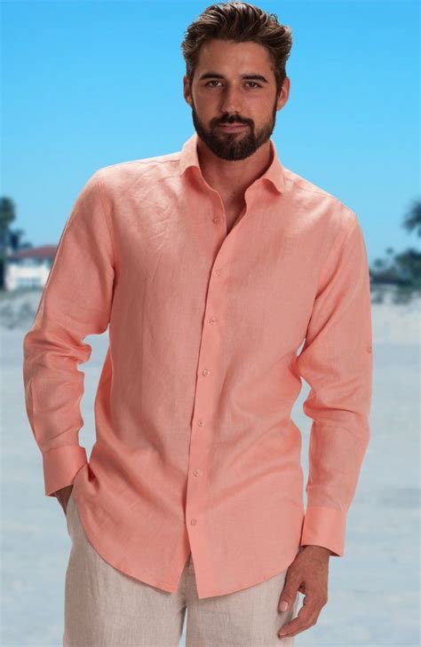 Bradford Linen Wedding Shirt In Peach Linen Shirt Men Mens Beach