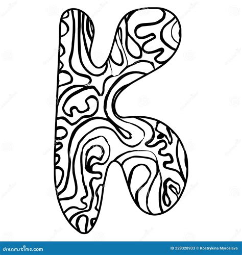 Zentangle Stylized Alphabet Letter K Vector Illustration Black White