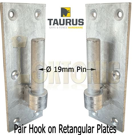 Pair Galvanised Heavy Duty Gate Field Hook On Plate Hinge Brackets 19mm