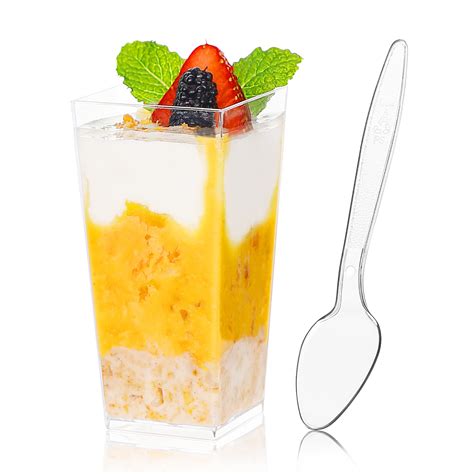 Buy Zezzxu 50pack 3oz Clear Plastic Dessert Cups With Spoons Mini Square Tall Tumbler Sample