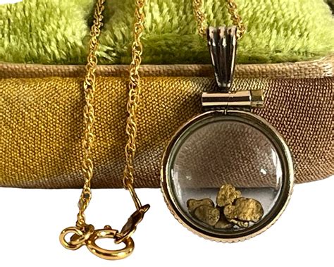 Gold Nugget Shaker Locket Vintage Necklace W/ Gold Flakes - Etsy