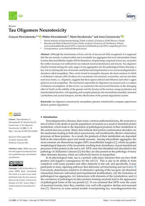 (PDF) Tau Oligomers Neurotoxicity 