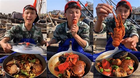 Fisherman Dagang Eats Big Lobster Oysters Scallops Octopus Prawns