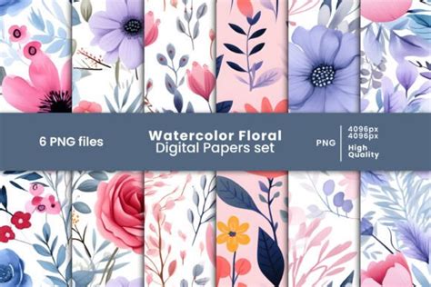 Watercolor Floral Digital Papers Set Png Graphic By Creatophics