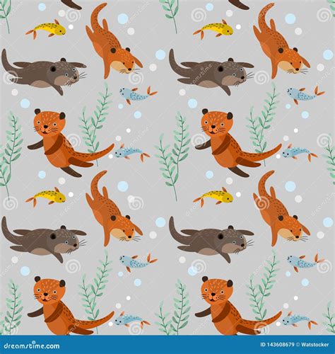 A Set Of Funny Otters In Different Poses Vector Illustration In Hand