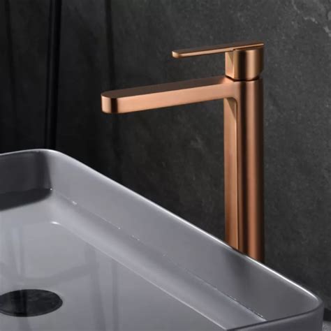 Miscelatore Lavabo Alto In Ottone Oro Rosa Spazzolato Hill