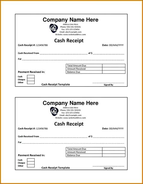 Sample of Simple Cash Receipt Template | Templateral