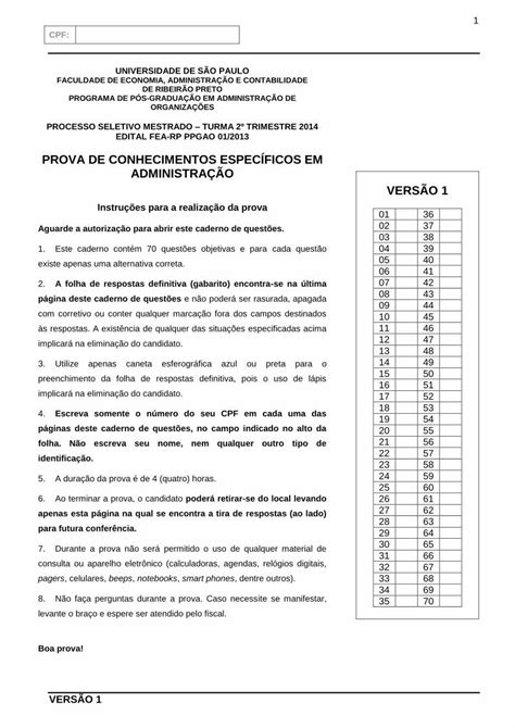 Pdf Prova De Conhecimentos Específicos Em Administração Versão 1