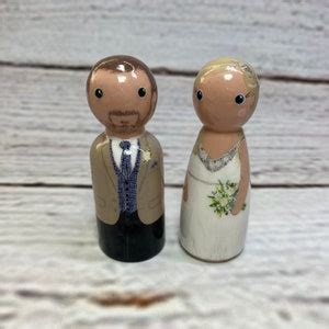 Wedding Peg Dolls. Bride and Groom Peg Doll Wedding Cake Toppers, Personalised Handmade Wood ...