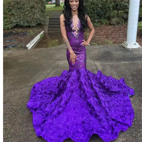 Purple Mermaid Prom Dresses For Black Girl 2022 Sequined Appliques