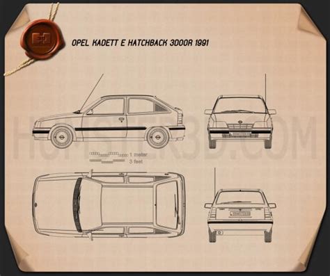 Opel Kadett E Hatchback Door Blueprint Hum D