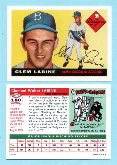 Style Collector Card Clem Labine Brooklyn Dodgers Ebay