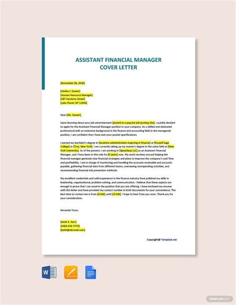 Job Application Letter For Assistant Manager In Google Docs Pages