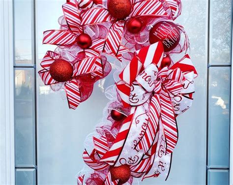 Candy Cane Wreath Candy Cane Decor Peppermint Wreath Red And White