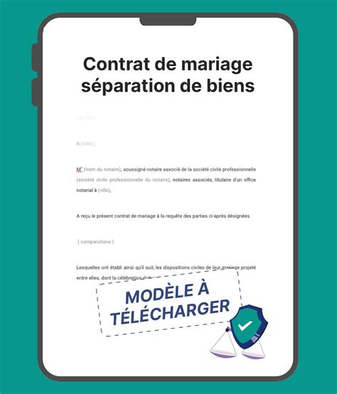 Contrat de mariage séparation de biens modèle gratuit à télécharger