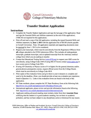 Fillable Online Vet Cornell Transfer Student Application Cornell