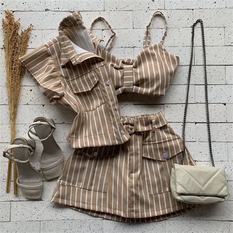 CONJUNTO COTTON LISTRADO PEÇAS NUDE Dondoca Moda Feminina