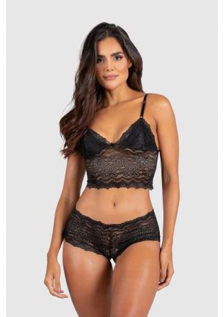 Conjunto Lingerie Esmeralda Preto Ref P A Kaisan