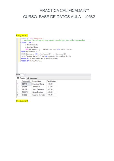 Practica Calificada N Base De Datos Practica Calificada N Curso