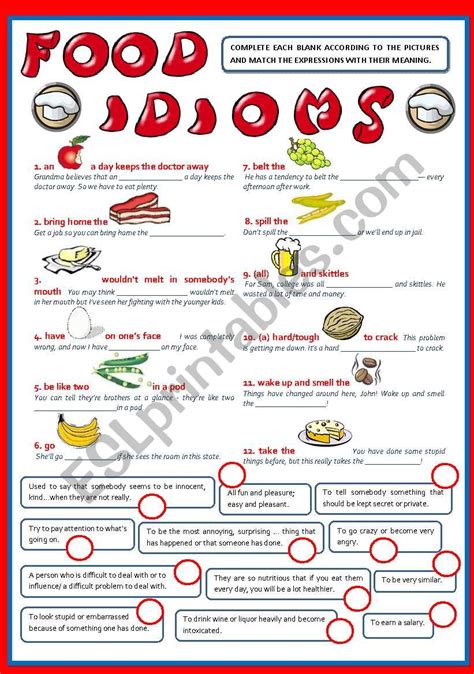 English Worksheets FOOD IDIOMS