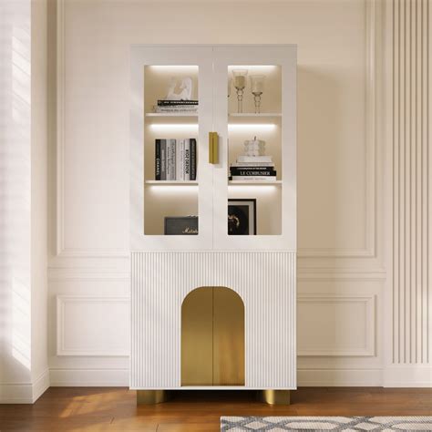 artus modern  white storage display cabinet  shelves led
