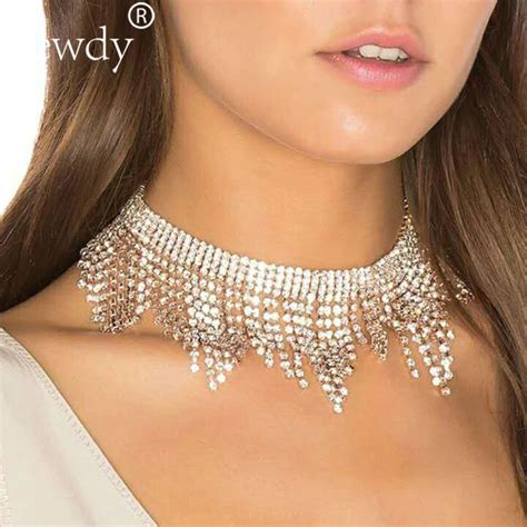 Fashion Rhinestones Tassel Collar Choker Necklaces Women Luxury Wedding Body Jewelry Crystal