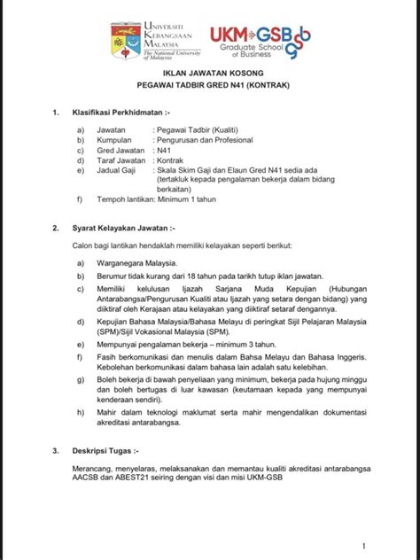 Iklan Jawatan Universiti Kebangsaan Malaysia Ukm Gsb Jobs Hub